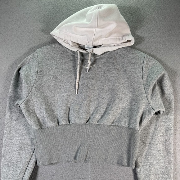 Nike Hoodie Sweatshirt Womens Small‎ Gray Swoosh Crop Double Cuffed Sportswear - Picture 1 of 14
